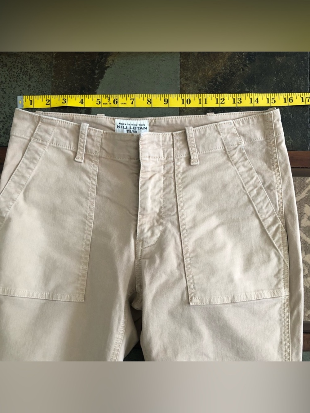 Nili Lotan Women’s Size 4 Slim Straight Jenna Pants Khaki Raw Hem Utility Twill - Picture 12 of 15
